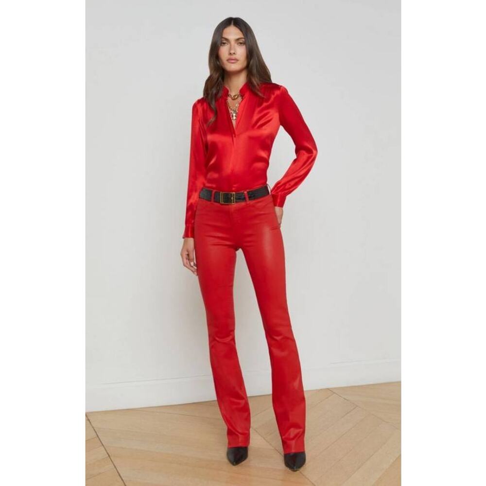 L'Agence Ruth Straight Jean in Coated Lava Red 26